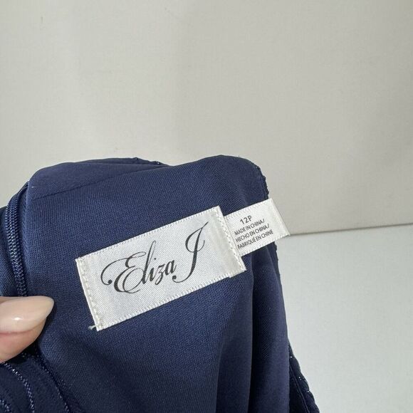 Eliza J Womens Dress 12 Petite Blue Metallic Rib Sheath Halter Cocktail Holiday - Picture 10 of 12